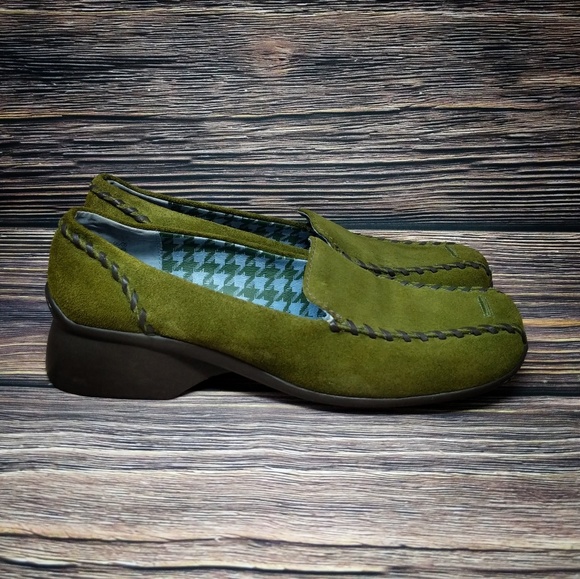 Clarks Shoes - Indigo By Clarks Green Suede Leather Square Toe Lo